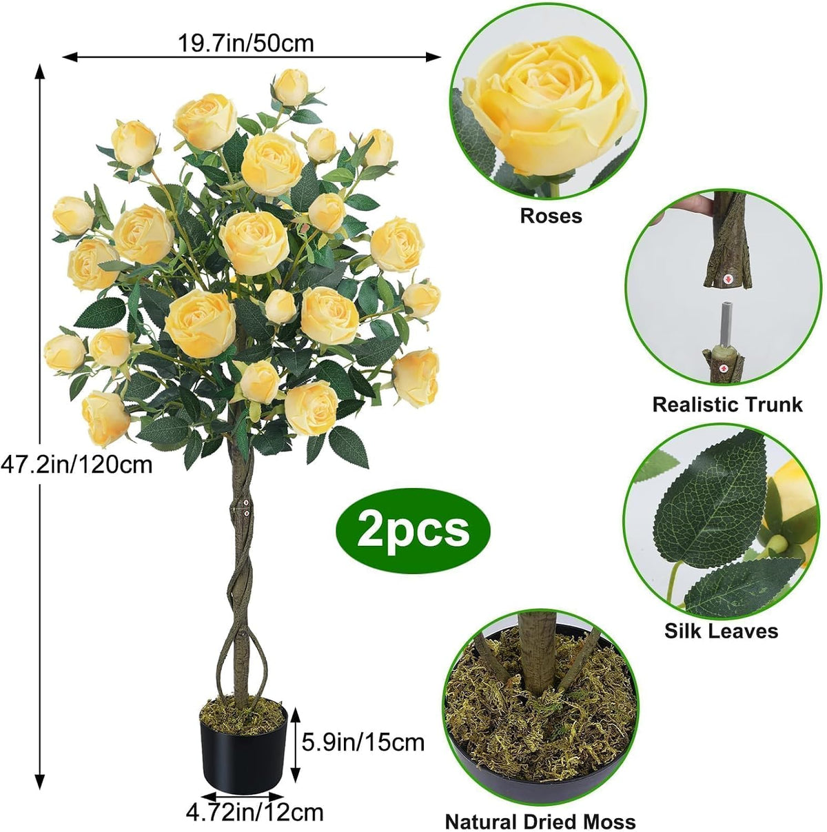 4FT Artificial Outdoor Trees Rose Tree Yellow Floral Tree