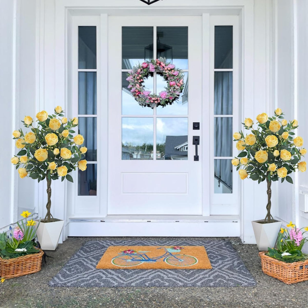 4FT Artificial Outdoor Trees Rose Tree Yellow Floral Tree