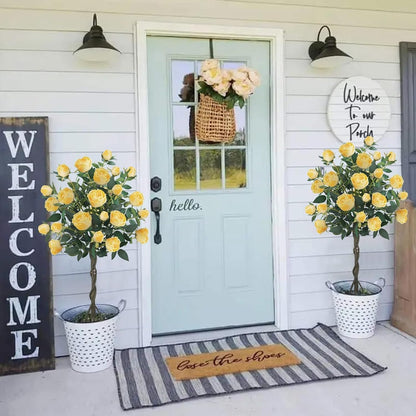 4FT Artificial Outdoor Trees Rose Tree Yellow Floral Tree