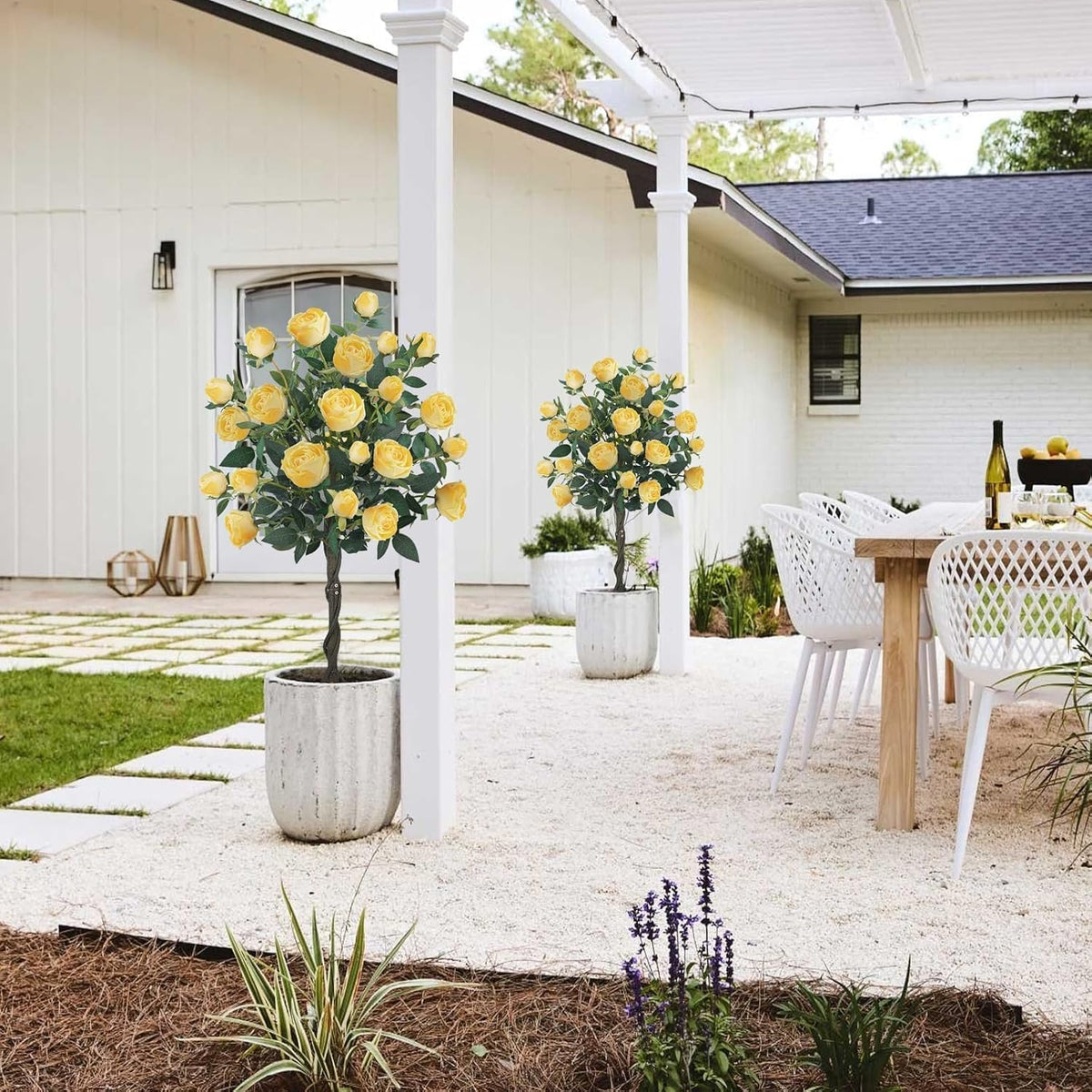 4FT Artificial Outdoor Trees Rose Tree Yellow Floral Tree
