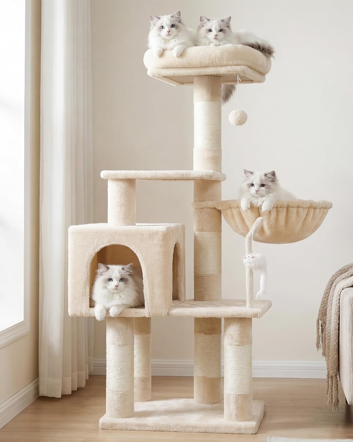 Cat Tree with Toy, 43.3 inch Cat Tower for Indoor Cats HCT004SGR | Cat Condo with Durable Sisal Scratching Posts, Cat House with Padded Plush Perch, Cozy Hammock, Green