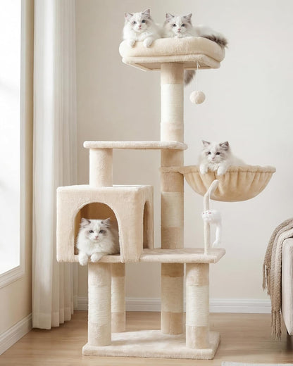 Cat Tree with Toy, 43.3 inch Cat Tower for Indoor Cats HCT004SGR | Cat Condo with Durable Sisal Scratching Posts, Cat House with Padded Plush Perch, Cozy Hammock, Green
