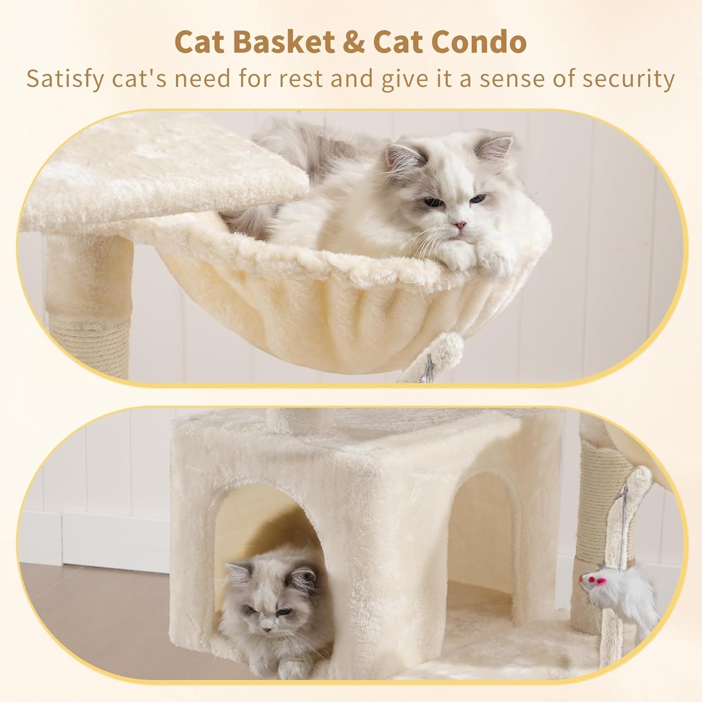 Cat Tree with Toy, 43.3 inch Cat Tower for Indoor Cats HCT004SGR | Cat Condo with Durable Sisal Scratching Posts, Cat House with Padded Plush Perch, Cozy Hammock, Green