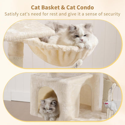 Cat Tree with Toy, 43.3 inch Cat Tower for Indoor Cats HCT004SGR | Cat Condo with Durable Sisal Scratching Posts, Cat House with Padded Plush Perch, Cozy Hammock, Green