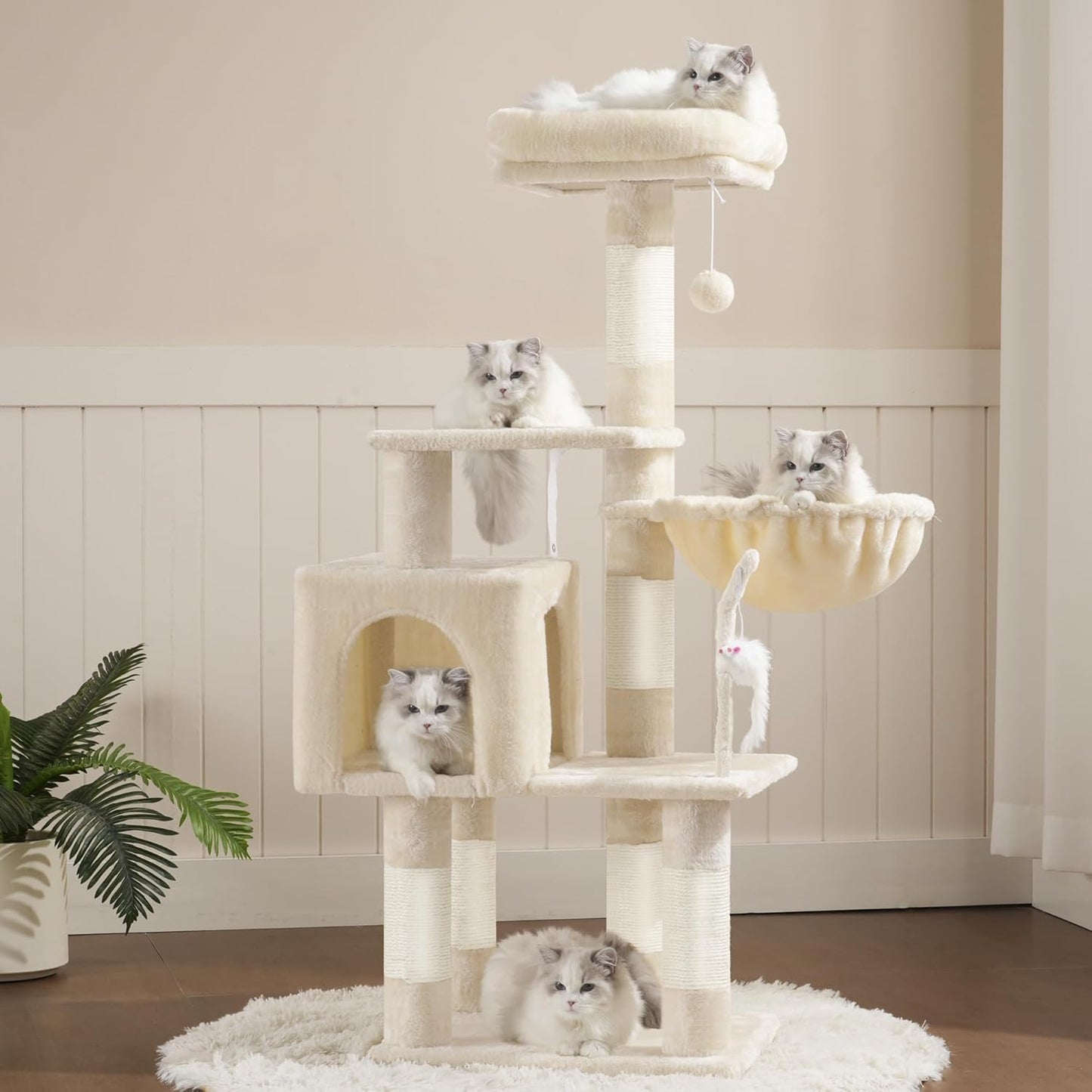 Cat Tree with Toy, 43.3 inch Cat Tower for Indoor Cats HCT004SGR | Cat Condo with Durable Sisal Scratching Posts, Cat House with Padded Plush Perch, Cozy Hammock, Green