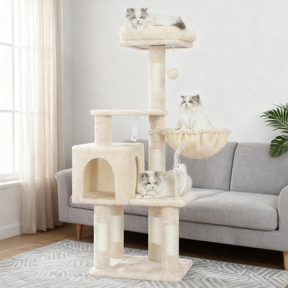 Cat Tree with Toy, 43.3 inch Cat Tower for Indoor Cats HCT004SGR | Cat Condo with Durable Sisal Scratching Posts, Cat House with Padded Plush Perch, Cozy Hammock, Green