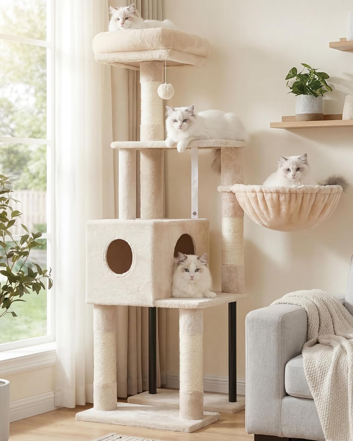 Cat Tree with Toy, 43.3 inch Cat Tower for Indoor Cats HCT004SGR | Cat Condo with Durable Sisal Scratching Posts, Cat House with Padded Plush Perch, Cozy Hammock, Green