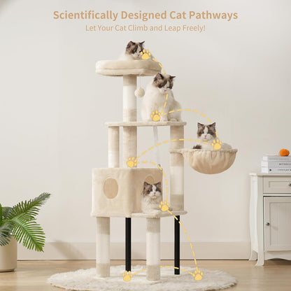 Cat Tree with Toy, 43.3 inch Cat Tower for Indoor Cats HCT004SGR | Cat Condo with Durable Sisal Scratching Posts, Cat House with Padded Plush Perch, Cozy Hammock, Green
