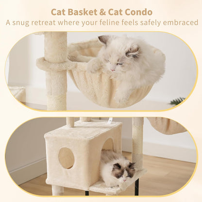 Cat Tree with Toy, 43.3 inch Cat Tower for Indoor Cats HCT004SGR | Cat Condo with Durable Sisal Scratching Posts, Cat House with Padded Plush Perch, Cozy Hammock, Green