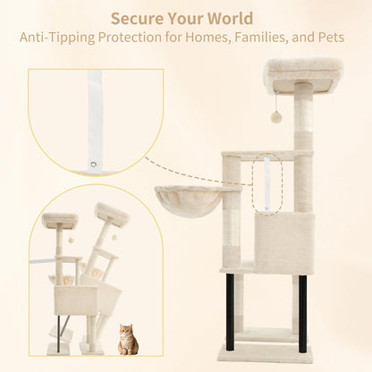 Cat Tree with Toy, 43.3 inch Cat Tower for Indoor Cats HCT004SGR | Cat Condo with Durable Sisal Scratching Posts, Cat House with Padded Plush Perch, Cozy Hammock, Green