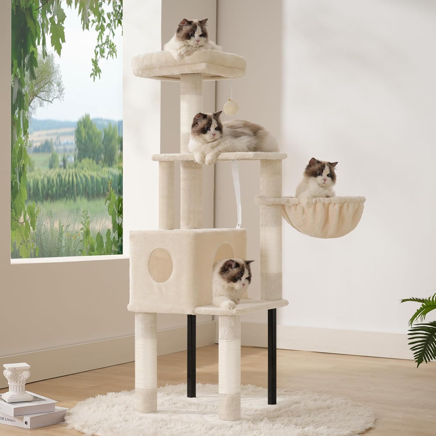 Cat Tree with Toy, 43.3 inch Cat Tower for Indoor Cats HCT004SGR | Cat Condo with Durable Sisal Scratching Posts, Cat House with Padded Plush Perch, Cozy Hammock, Green