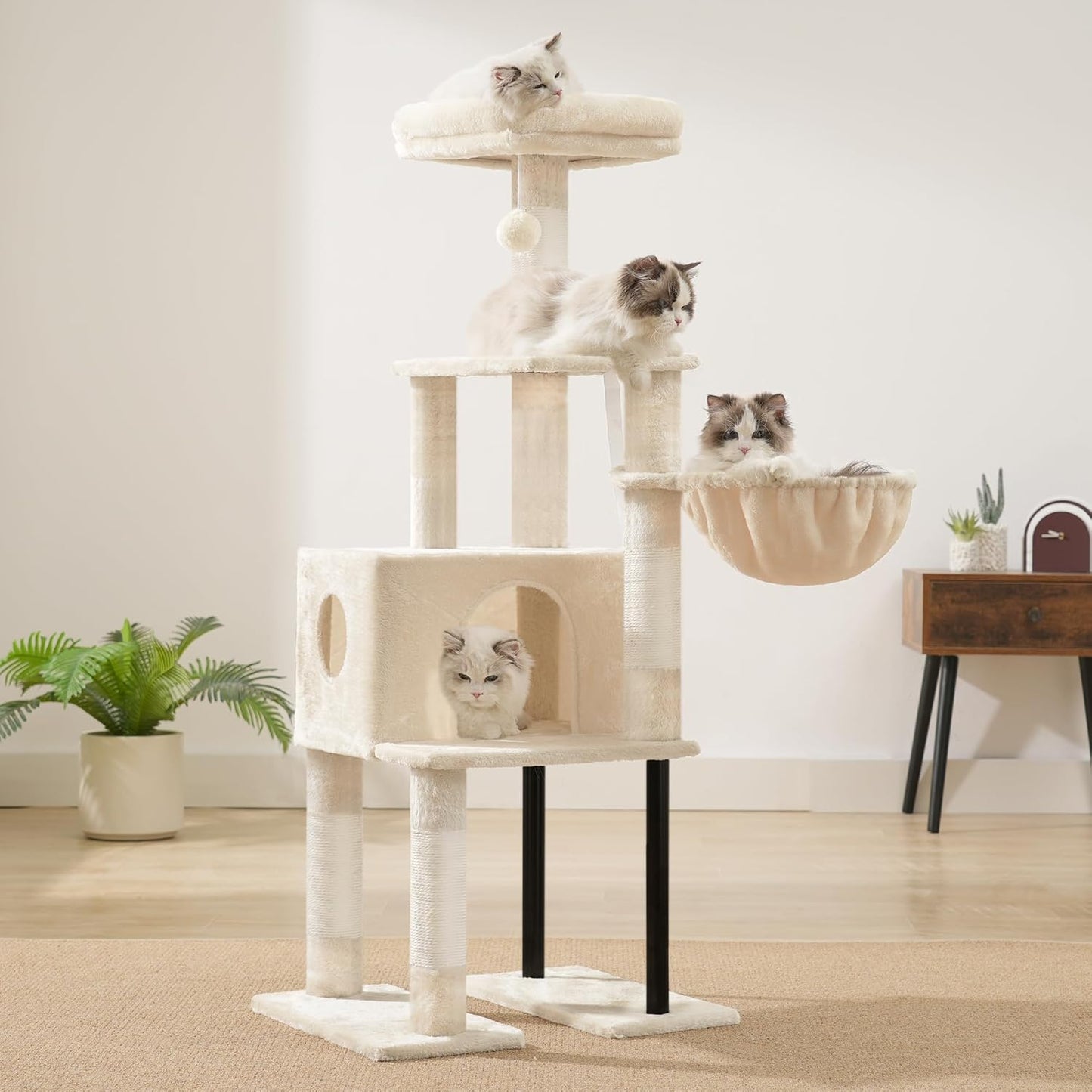 Cat Tree with Toy, 43.3 inch Cat Tower for Indoor Cats HCT004SGR | Cat Condo with Durable Sisal Scratching Posts, Cat House with Padded Plush Perch, Cozy Hammock, Green