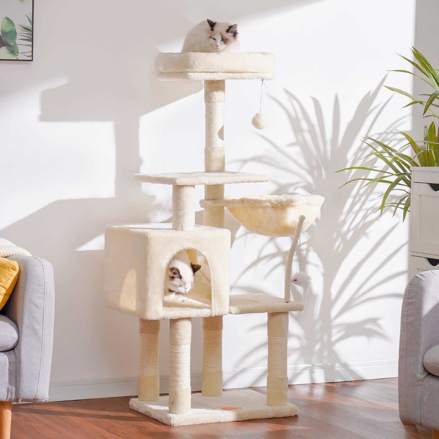 Cat Tree with Toy, 43.3 inch Cat Tower for Indoor Cats HCT004SGR | Cat Condo with Durable Sisal Scratching Posts, Cat House with Padded Plush Perch, Cozy Hammock, Green