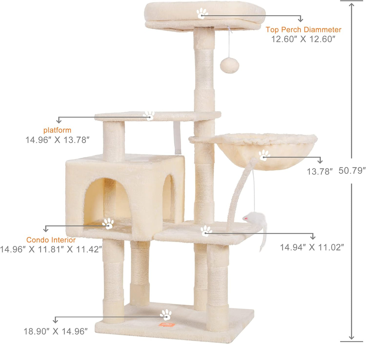 Cat Tree with Toy, 43.3 inch Cat Tower for Indoor Cats HCT004SGR | Cat Condo with Durable Sisal Scratching Posts, Cat House with Padded Plush Perch, Cozy Hammock, Green