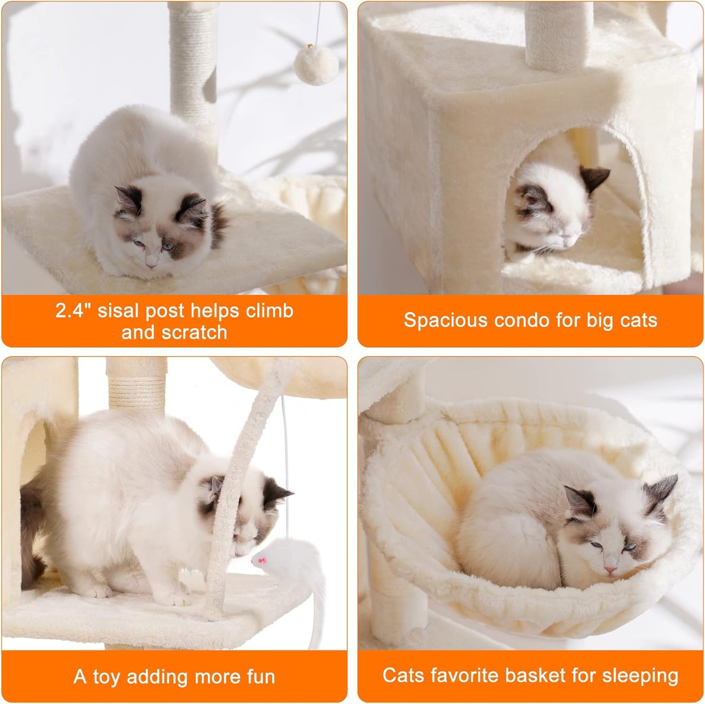Cat Tree with Toy, 43.3 inch Cat Tower for Indoor Cats HCT004SGR | Cat Condo with Durable Sisal Scratching Posts, Cat House with Padded Plush Perch, Cozy Hammock, Green