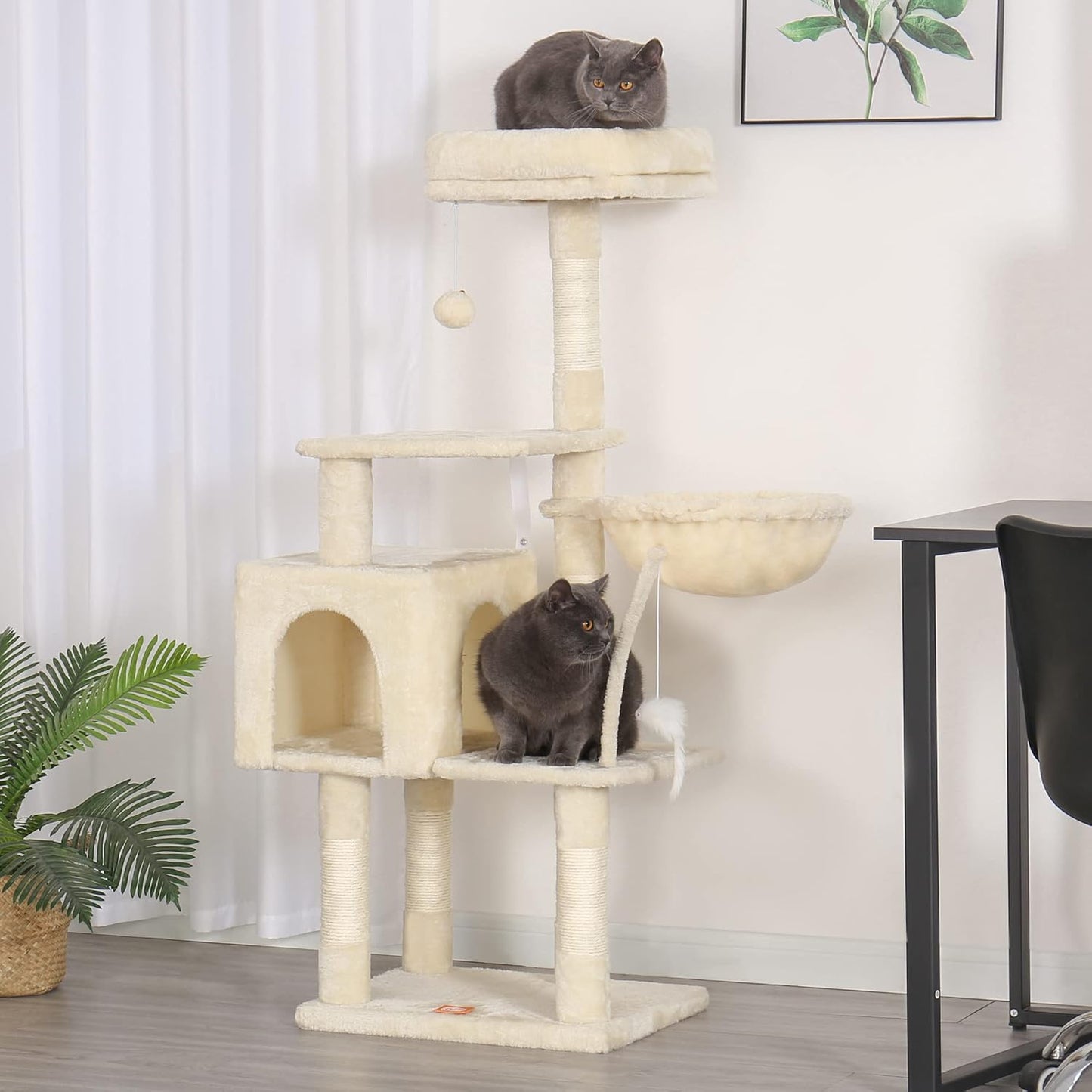 Cat Tree with Toy, 43.3 inch Cat Tower for Indoor Cats HCT004SGR | Cat Condo with Durable Sisal Scratching Posts, Cat House with Padded Plush Perch, Cozy Hammock, Green