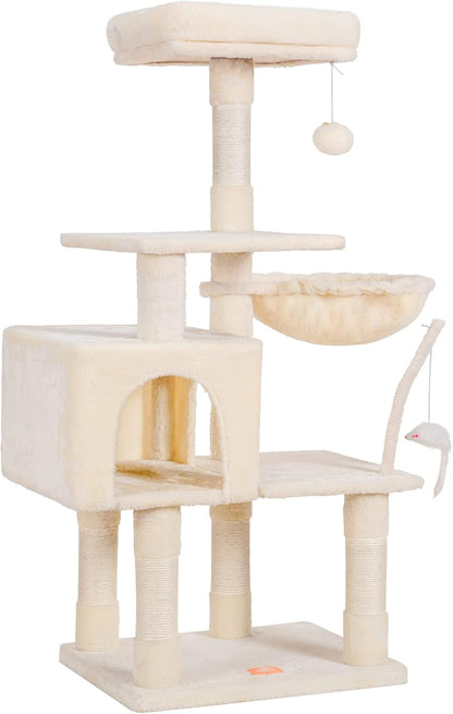 Cat Tree with Toy, 43.3 inch Cat Tower for Indoor Cats HCT004SGR | Cat Condo with Durable Sisal Scratching Posts, Cat House with Padded Plush Perch, Cozy Hammock, Green