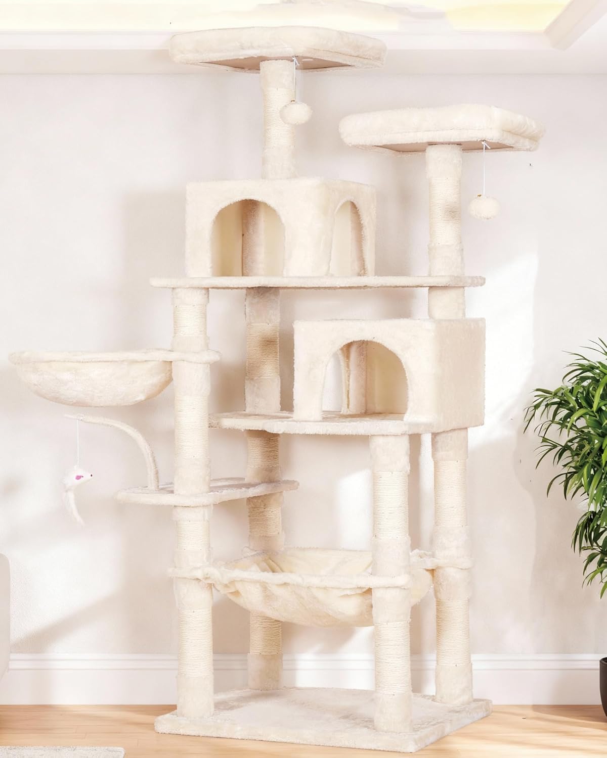 Cat Tree with Toy, 43.3 inch Cat Tower for Indoor Cats HCT004SGR | Cat Condo with Durable Sisal Scratching Posts, Cat House with Padded Plush Perch, Cozy Hammock, Green