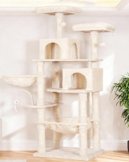 Cat Tree with Toy, 43.3 inch Cat Tower for Indoor Cats HCT004SGR | Cat Condo with Durable Sisal Scratching Posts, Cat House with Padded Plush Perch, Cozy Hammock, Green