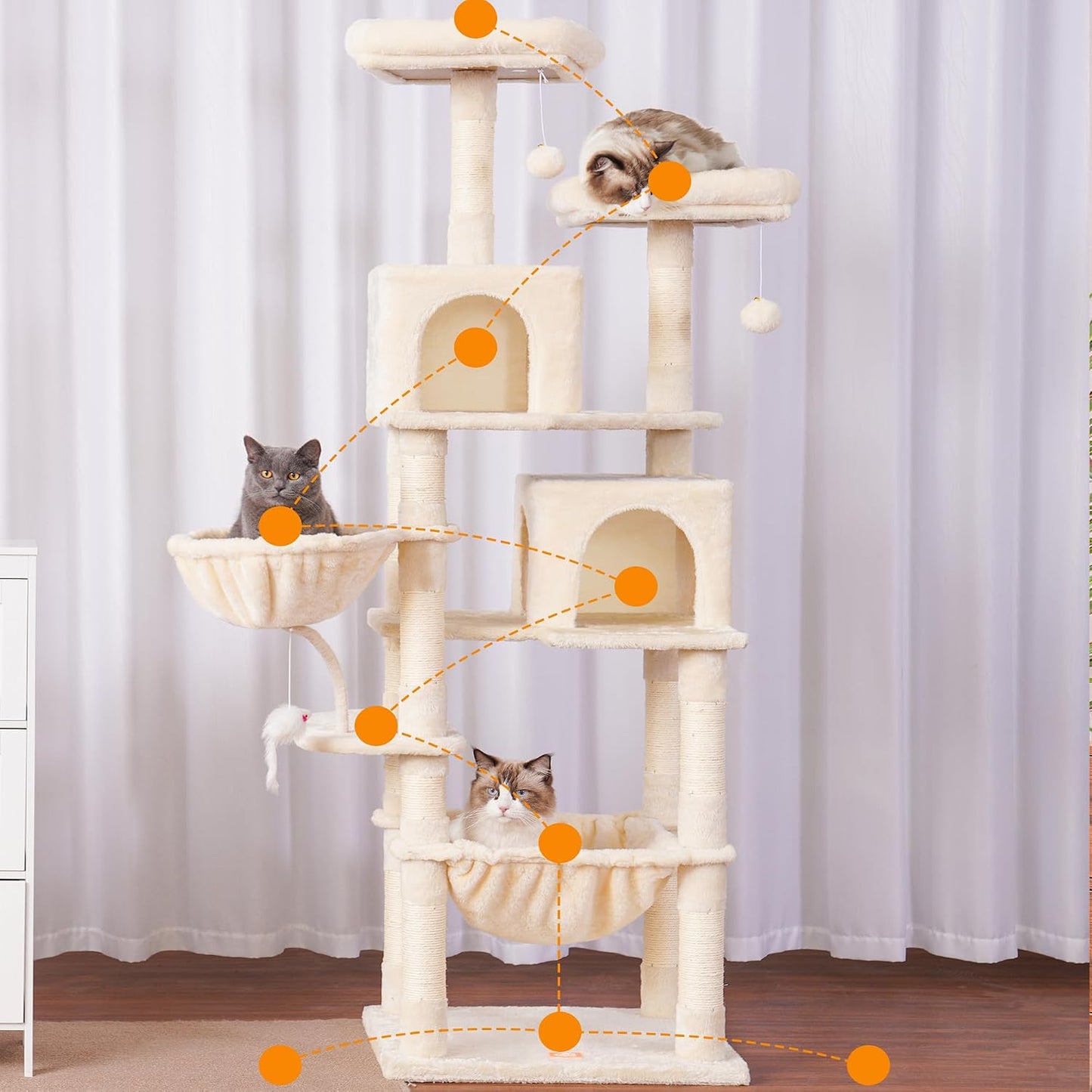 Cat Tree with Toy, 43.3 inch Cat Tower for Indoor Cats HCT004SGR | Cat Condo with Durable Sisal Scratching Posts, Cat House with Padded Plush Perch, Cozy Hammock, Green