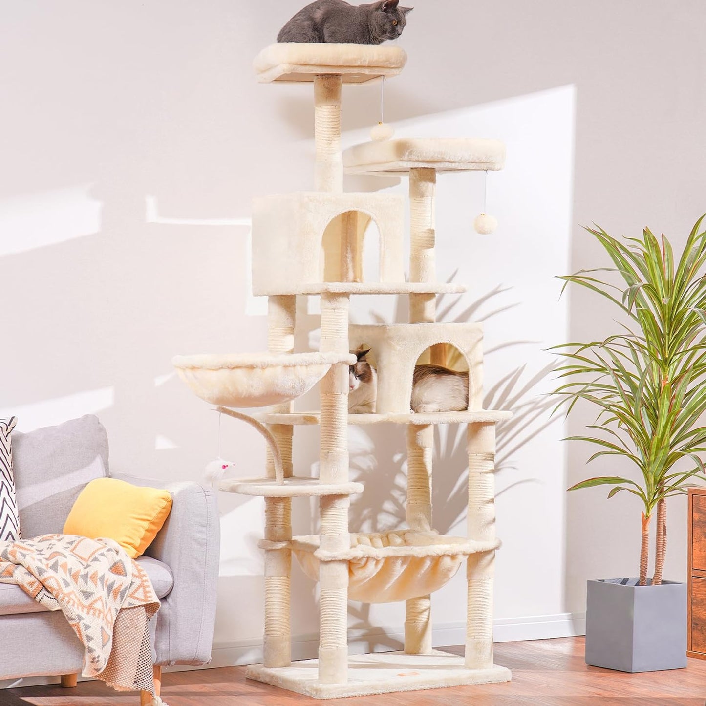 Cat Tree with Toy, 43.3 inch Cat Tower for Indoor Cats HCT004SGR | Cat Condo with Durable Sisal Scratching Posts, Cat House with Padded Plush Perch, Cozy Hammock, Green