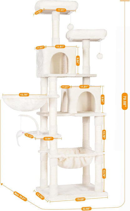 Cat Tree with Toy, 43.3 inch Cat Tower for Indoor Cats HCT004SGR | Cat Condo with Durable Sisal Scratching Posts, Cat House with Padded Plush Perch, Cozy Hammock, Green