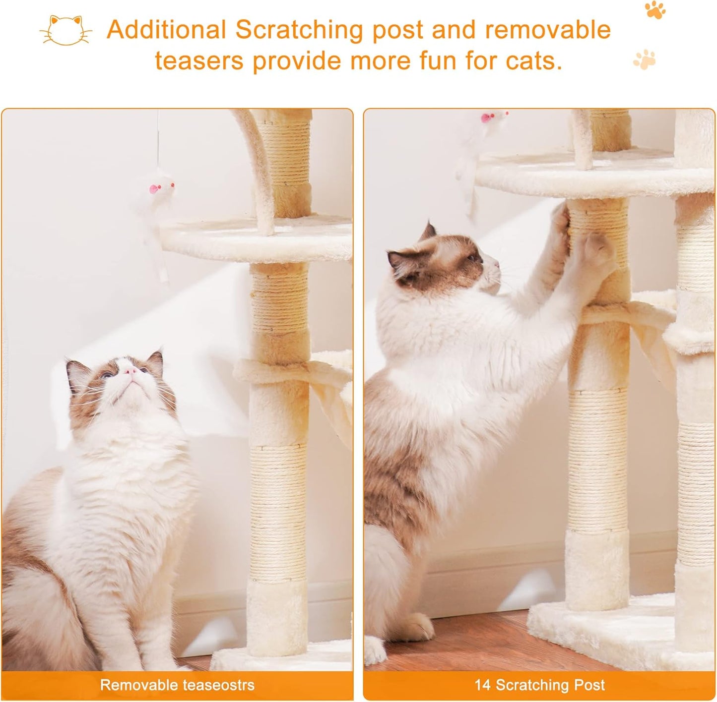 Cat Tree with Toy, 43.3 inch Cat Tower for Indoor Cats HCT004SGR | Cat Condo with Durable Sisal Scratching Posts, Cat House with Padded Plush Perch, Cozy Hammock, Green