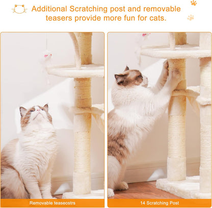 Cat Tree with Toy, 43.3 inch Cat Tower for Indoor Cats HCT004SGR | Cat Condo with Durable Sisal Scratching Posts, Cat House with Padded Plush Perch, Cozy Hammock, Green