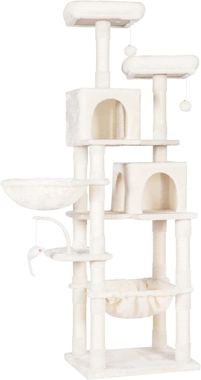 Cat Tree with Toy, 43.3 inch Cat Tower for Indoor Cats HCT004SGR | Cat Condo with Durable Sisal Scratching Posts, Cat House with Padded Plush Perch, Cozy Hammock, Green