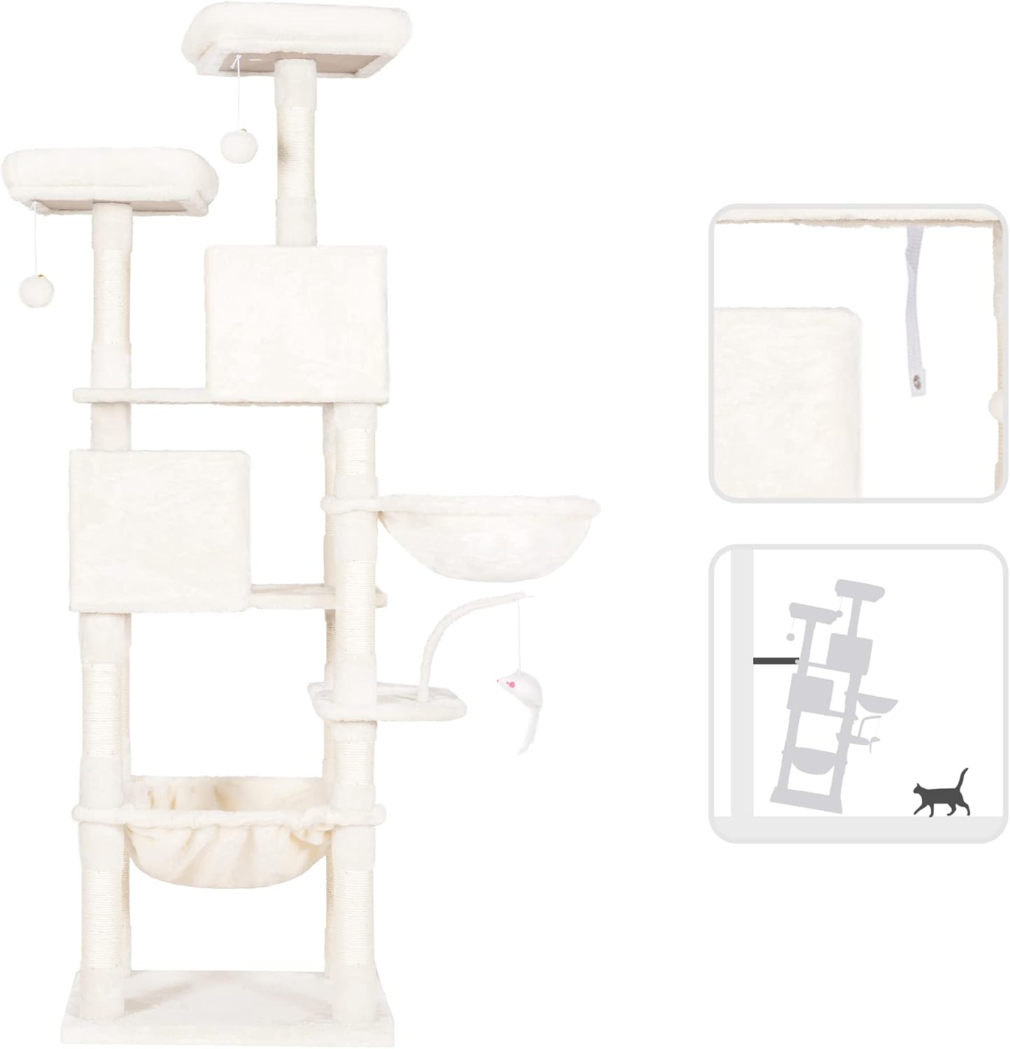 Cat Tree with Toy, 43.3 inch Cat Tower for Indoor Cats HCT004SGR | Cat Condo with Durable Sisal Scratching Posts, Cat House with Padded Plush Perch, Cozy Hammock, Green