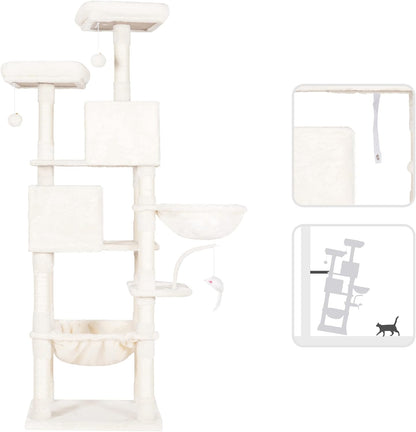 Cat Tree with Toy, 43.3 inch Cat Tower for Indoor Cats HCT004SGR | Cat Condo with Durable Sisal Scratching Posts, Cat House with Padded Plush Perch, Cozy Hammock, Green