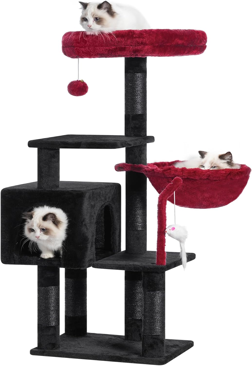Cat Tree with Toy, 43.3 inch Cat Tower for Indoor Cats HCT004SGR | Cat Condo with Durable Sisal Scratching Posts, Cat House with Padded Plush Perch, Cozy Hammock, Green