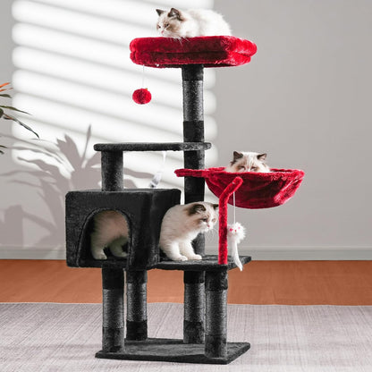 Cat Tree with Toy, 43.3 inch Cat Tower for Indoor Cats HCT004SGR | Cat Condo with Durable Sisal Scratching Posts, Cat House with Padded Plush Perch, Cozy Hammock, Green