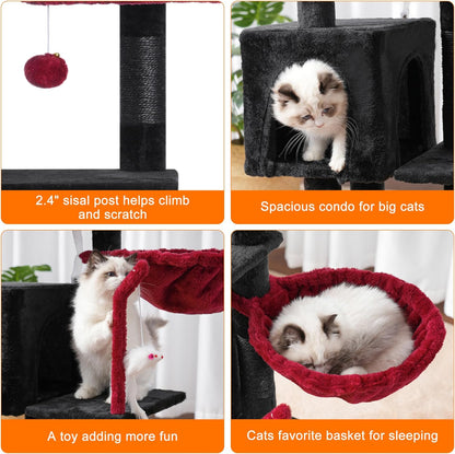Cat Tree with Toy, 43.3 inch Cat Tower for Indoor Cats HCT004SGR | Cat Condo with Durable Sisal Scratching Posts, Cat House with Padded Plush Perch, Cozy Hammock, Green