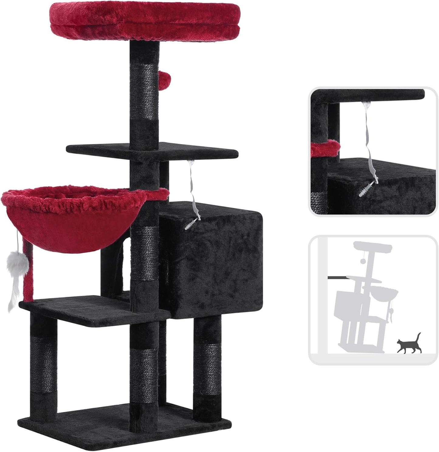 Cat Tree with Toy, 43.3 inch Cat Tower for Indoor Cats HCT004SGR | Cat Condo with Durable Sisal Scratching Posts, Cat House with Padded Plush Perch, Cozy Hammock, Green