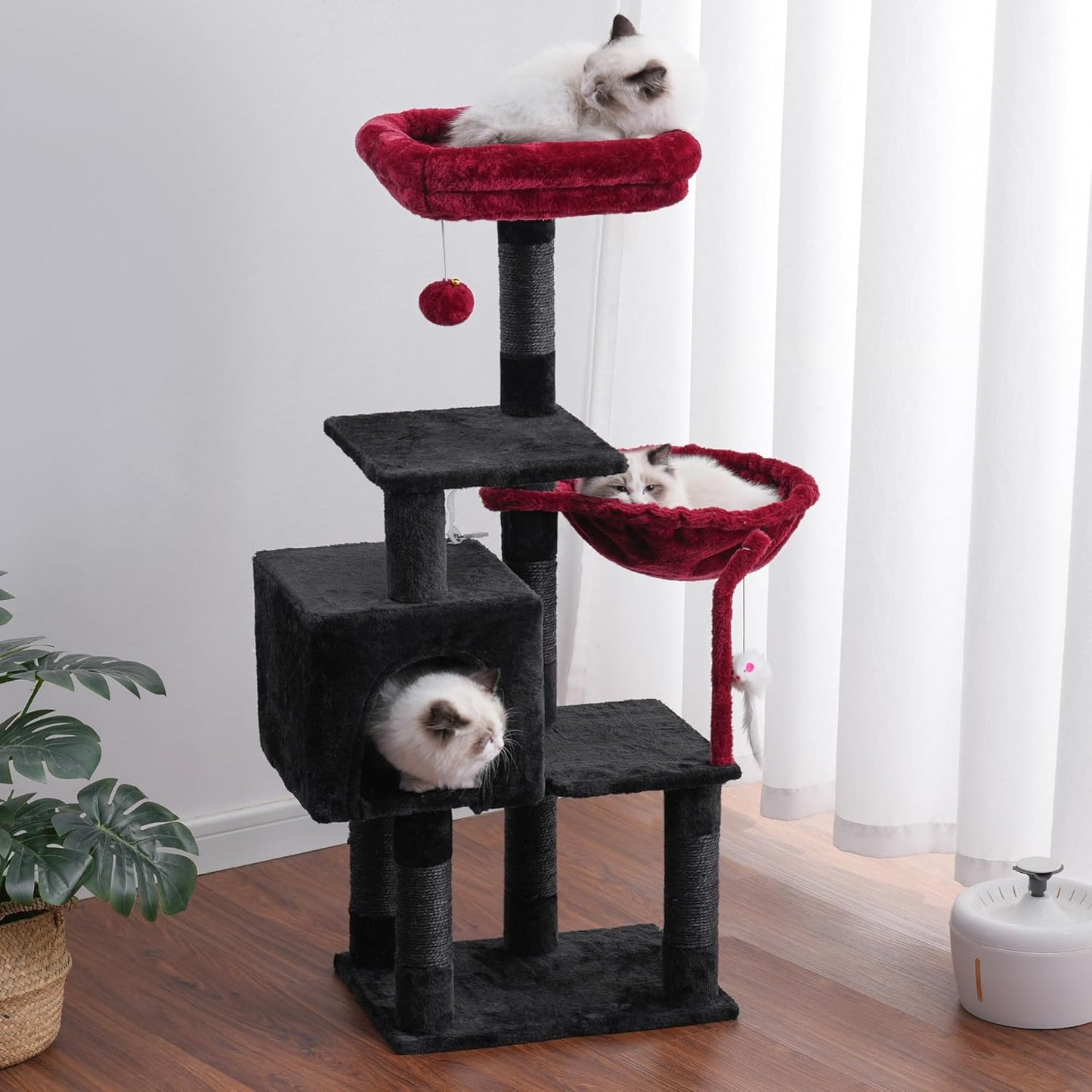 Cat Tree with Toy, 43.3 inch Cat Tower for Indoor Cats HCT004SGR | Cat Condo with Durable Sisal Scratching Posts, Cat House with Padded Plush Perch, Cozy Hammock, Green