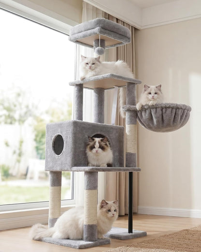 Cat Tree with Toy, 43.3 inch Cat Tower for Indoor Cats HCT004SGR | Cat Condo with Durable Sisal Scratching Posts, Cat House with Padded Plush Perch, Cozy Hammock, Green