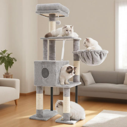 Cat Tree with Toy, 43.3 inch Cat Tower for Indoor Cats HCT004SGR | Cat Condo with Durable Sisal Scratching Posts, Cat House with Padded Plush Perch, Cozy Hammock, Green