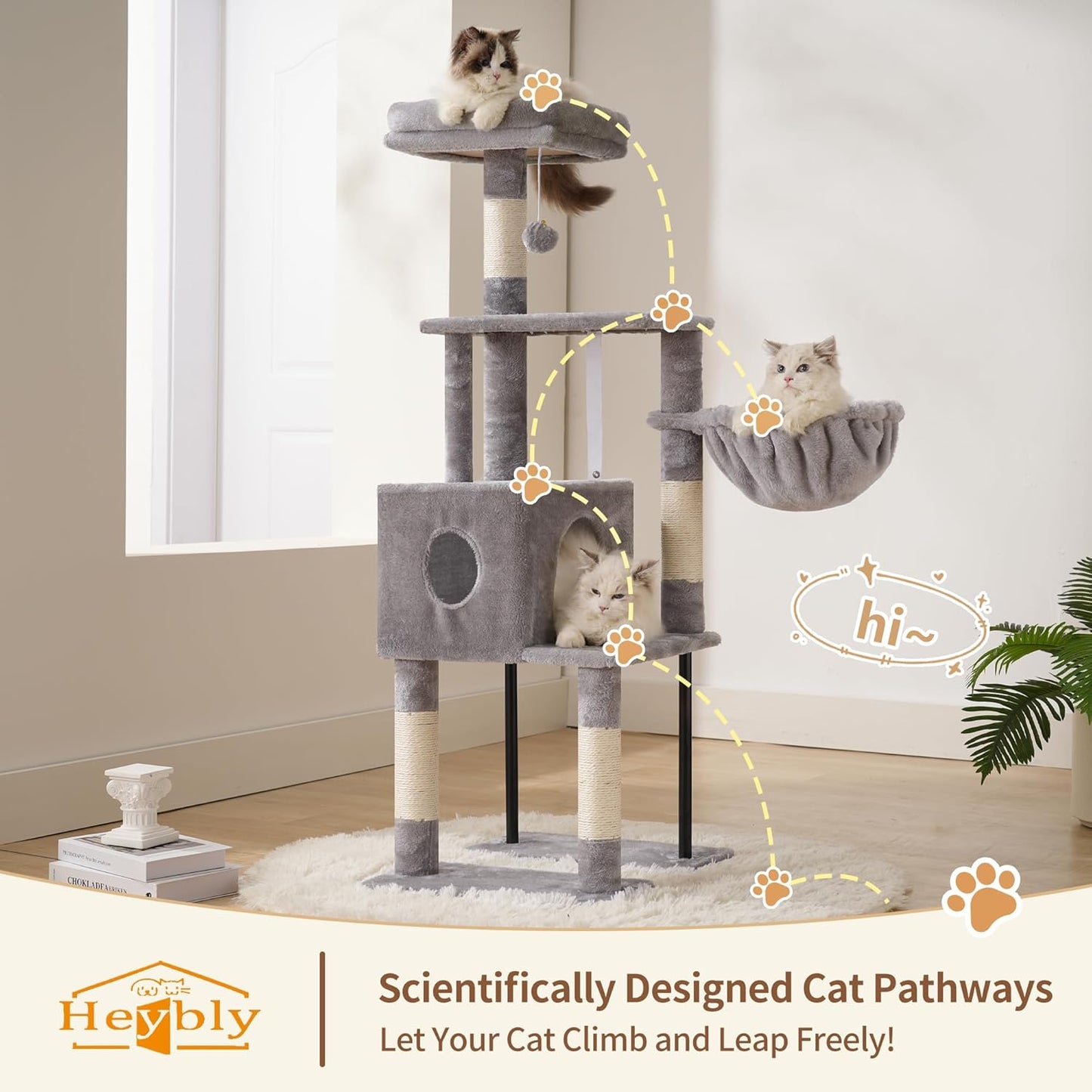 Cat Tree with Toy, 43.3 inch Cat Tower for Indoor Cats HCT004SGR | Cat Condo with Durable Sisal Scratching Posts, Cat House with Padded Plush Perch, Cozy Hammock, Green