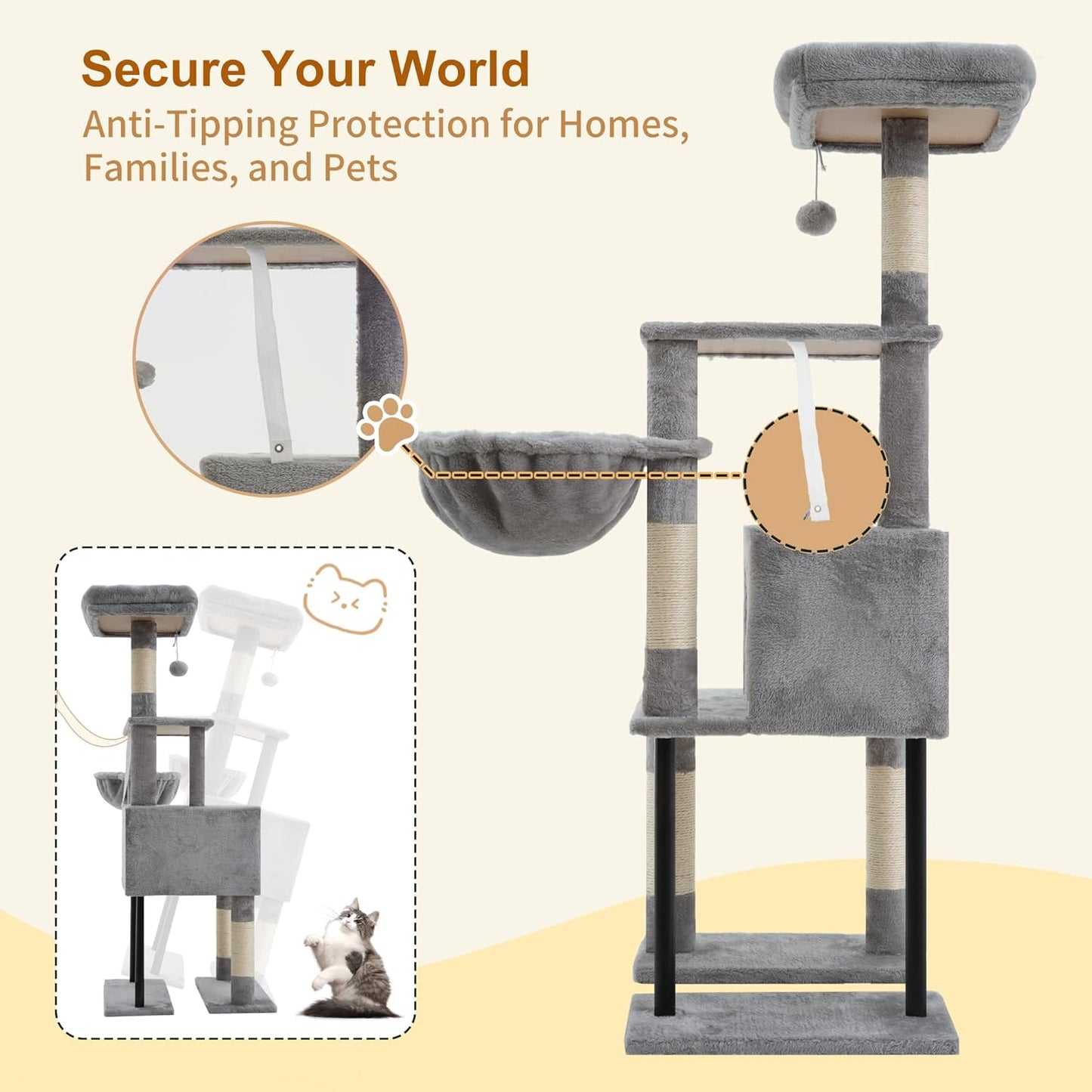 Cat Tree with Toy, 43.3 inch Cat Tower for Indoor Cats HCT004SGR | Cat Condo with Durable Sisal Scratching Posts, Cat House with Padded Plush Perch, Cozy Hammock, Green