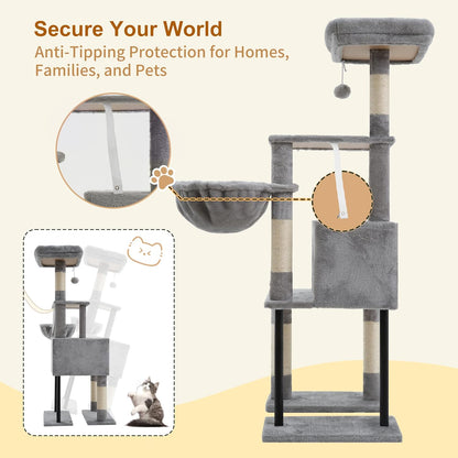 Cat Tree with Toy, 43.3 inch Cat Tower for Indoor Cats HCT004SGR | Cat Condo with Durable Sisal Scratching Posts, Cat House with Padded Plush Perch, Cozy Hammock, Green