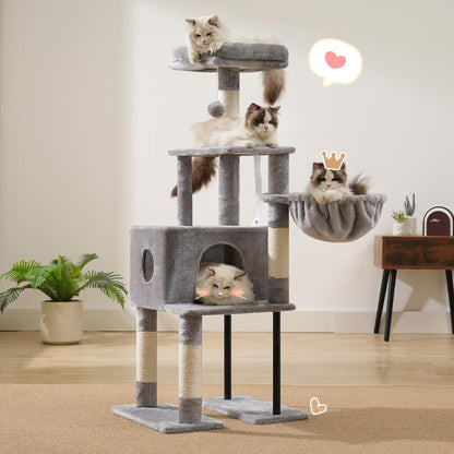 Cat Tree with Toy, 43.3 inch Cat Tower for Indoor Cats HCT004SGR | Cat Condo with Durable Sisal Scratching Posts, Cat House with Padded Plush Perch, Cozy Hammock, Green