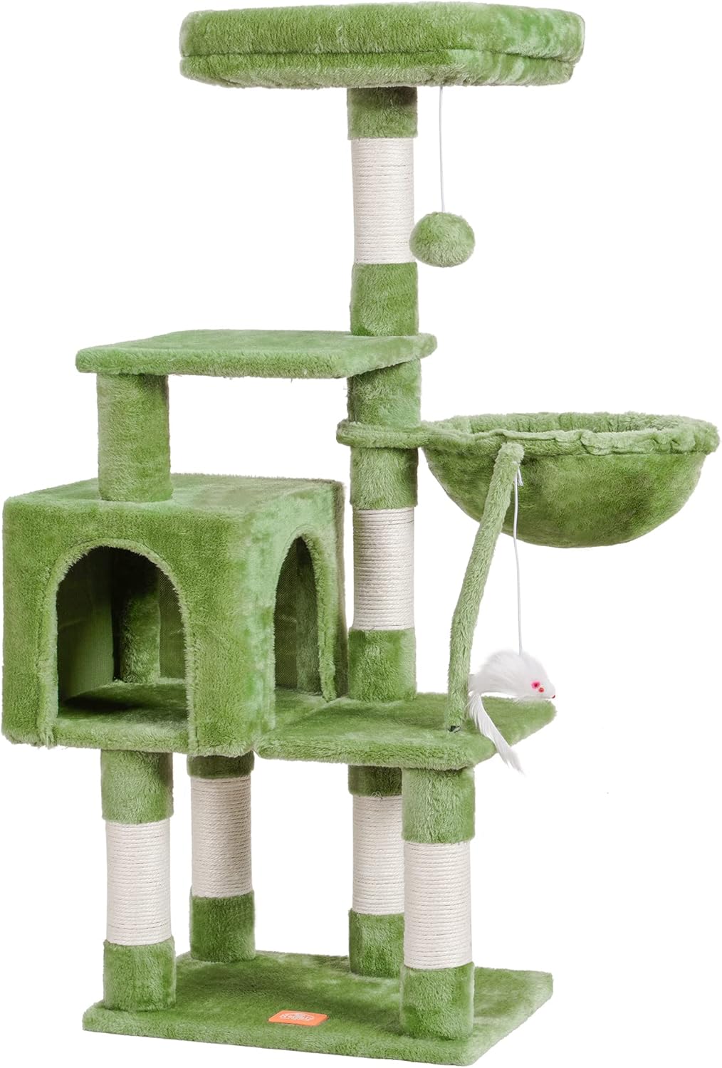 Cat Tree with Toy, 43.3 inch Cat Tower for Indoor Cats HCT004SGR | Cat Condo with Durable Sisal Scratching Posts, Cat House with Padded Plush Perch, Cozy Hammock, Green