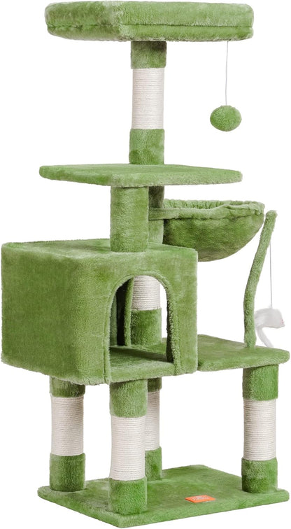 Cat Tree with Toy, 43.3 inch Cat Tower for Indoor Cats HCT004SGR | Cat Condo with Durable Sisal Scratching Posts, Cat House with Padded Plush Perch, Cozy Hammock, Green