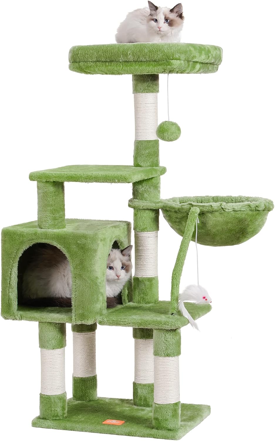 Cat Tree with Toy, 43.3 inch Cat Tower for Indoor Cats HCT004SGR | Cat Condo with Durable Sisal Scratching Posts, Cat House with Padded Plush Perch, Cozy Hammock, Green