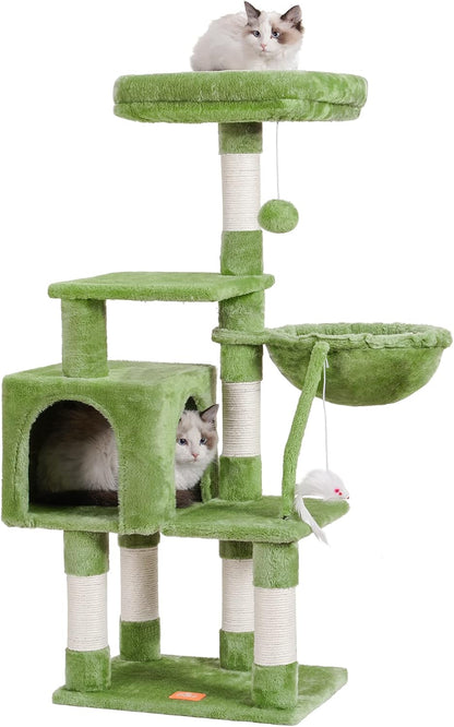 Cat Tree with Toy, 43.3 inch Cat Tower for Indoor Cats HCT004SGR | Cat Condo with Durable Sisal Scratching Posts, Cat House with Padded Plush Perch, Cozy Hammock, Green