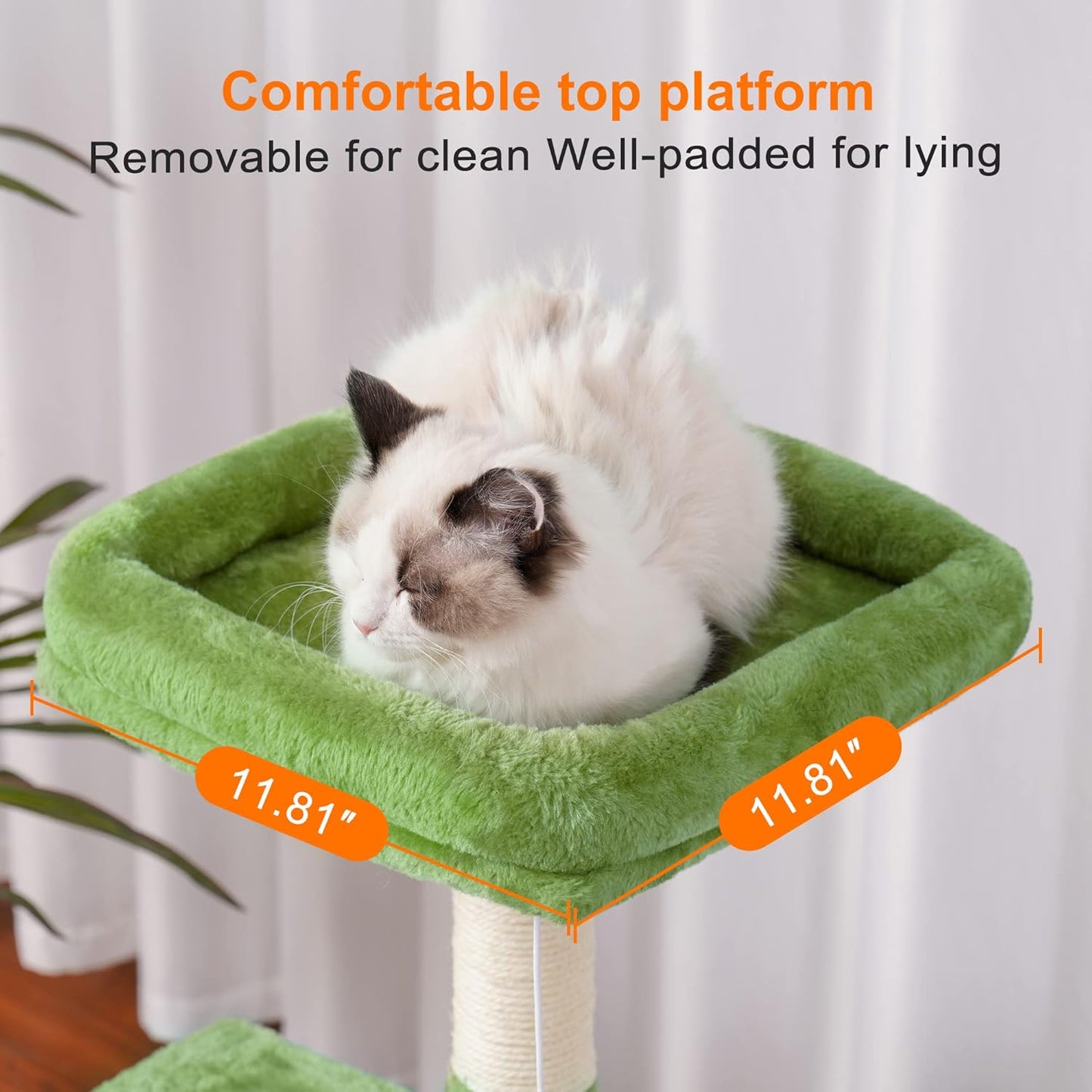 Cat Tree with Toy, 43.3 inch Cat Tower for Indoor Cats HCT004SGR | Cat Condo with Durable Sisal Scratching Posts, Cat House with Padded Plush Perch, Cozy Hammock, Green