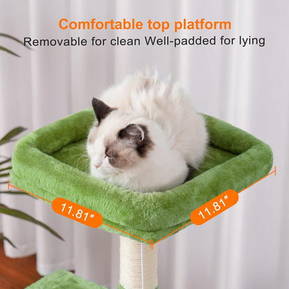 Cat Tree with Toy, 43.3 inch Cat Tower for Indoor Cats HCT004SGR | Cat Condo with Durable Sisal Scratching Posts, Cat House with Padded Plush Perch, Cozy Hammock, Green