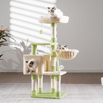 Cat Tree with Toy, 43.3 inch Cat Tower for Indoor Cats HCT004SGR | Cat Condo with Durable Sisal Scratching Posts, Cat House with Padded Plush Perch, Cozy Hammock, Green
