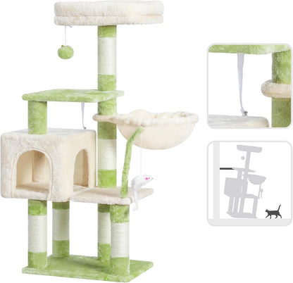 Cat Tree with Toy, 43.3 inch Cat Tower for Indoor Cats HCT004SGR | Cat Condo with Durable Sisal Scratching Posts, Cat House with Padded Plush Perch, Cozy Hammock, Green